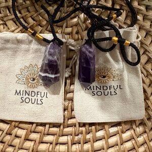 Mindful Souls Pendulum Amethyst Stone Crystal Pendant w/Adjustable Cord Necklace